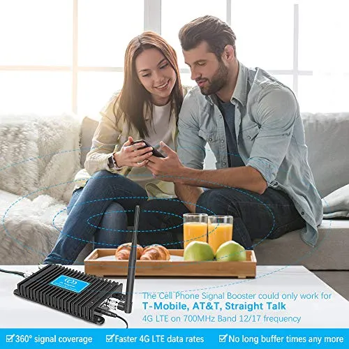 5G Phone Signal Booster, Home 4G LTE Cell Phone Signal Booster ATT, Straight Talk 700MHz Band 12/17 Cell Signal Repeater Amplifier Antenna Kits, Boosts Data and Calls, FCC Approved