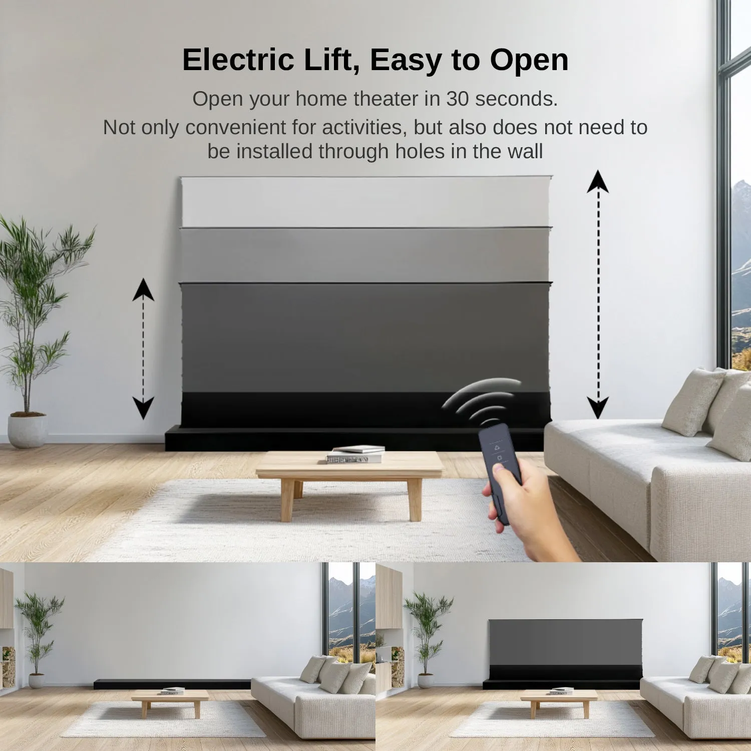84''-120''Nothing Projector Black Series Motorized Floor Rising Screen For Ultra Short Throw Projector