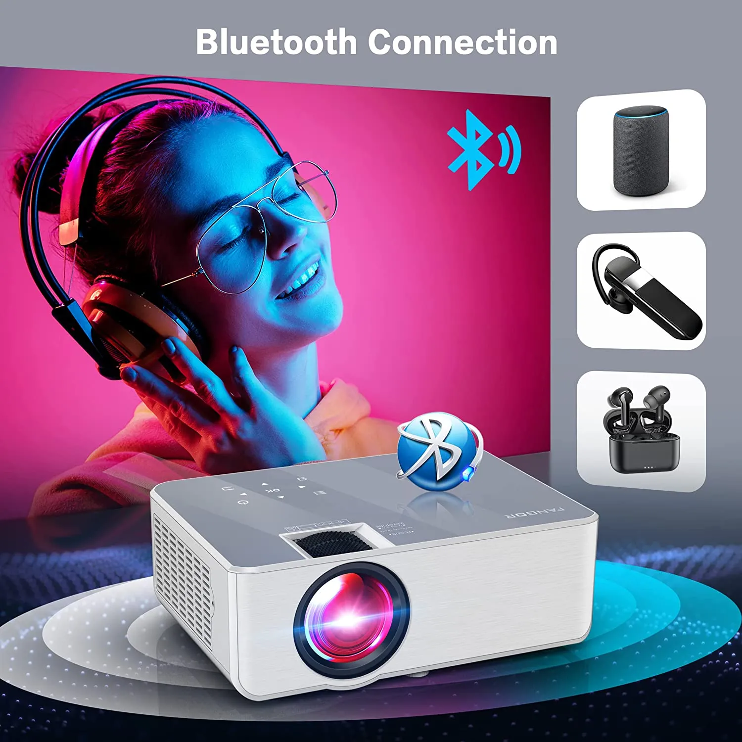 ANKYO LEISURE 3 Mini Projector, 1080P and 170'' Display Supported, 2400 Lux