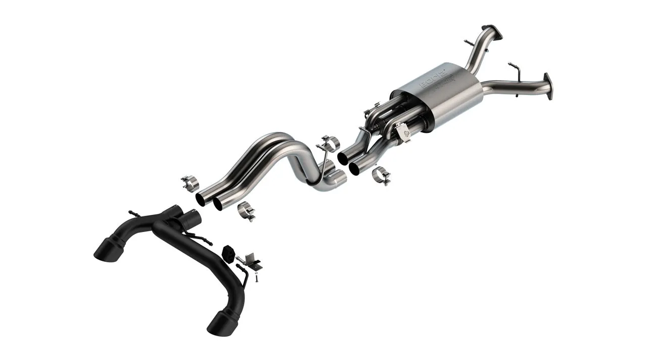 BORLA 140934CB Exhaust system Cat-Back 2.75" ATAK, Tip: 4" RD RL AC SR, Black coated tail pipes for FORD Bronco Raptor 3.0L V6 Turbo AT 2 4WD 2022-2024