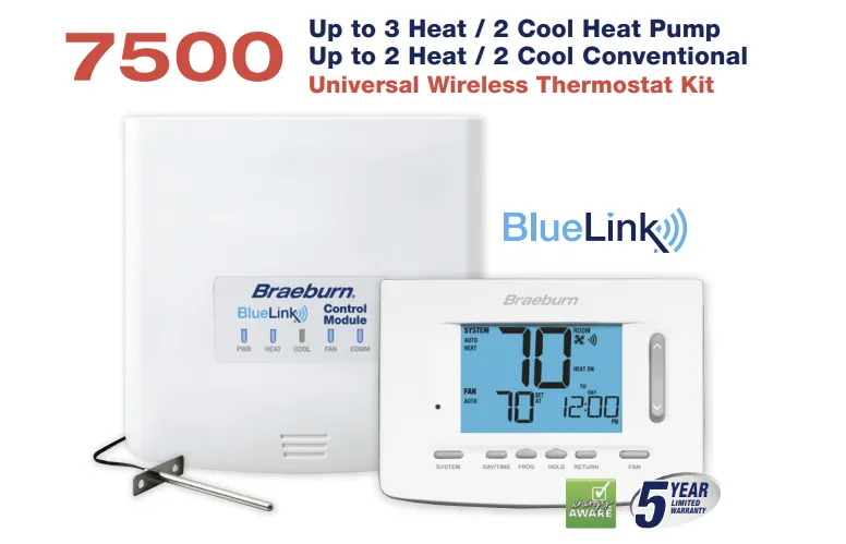 Braeburn 7500 Universal Wireless Thermostat Kit - Programmable/Non-Programmable