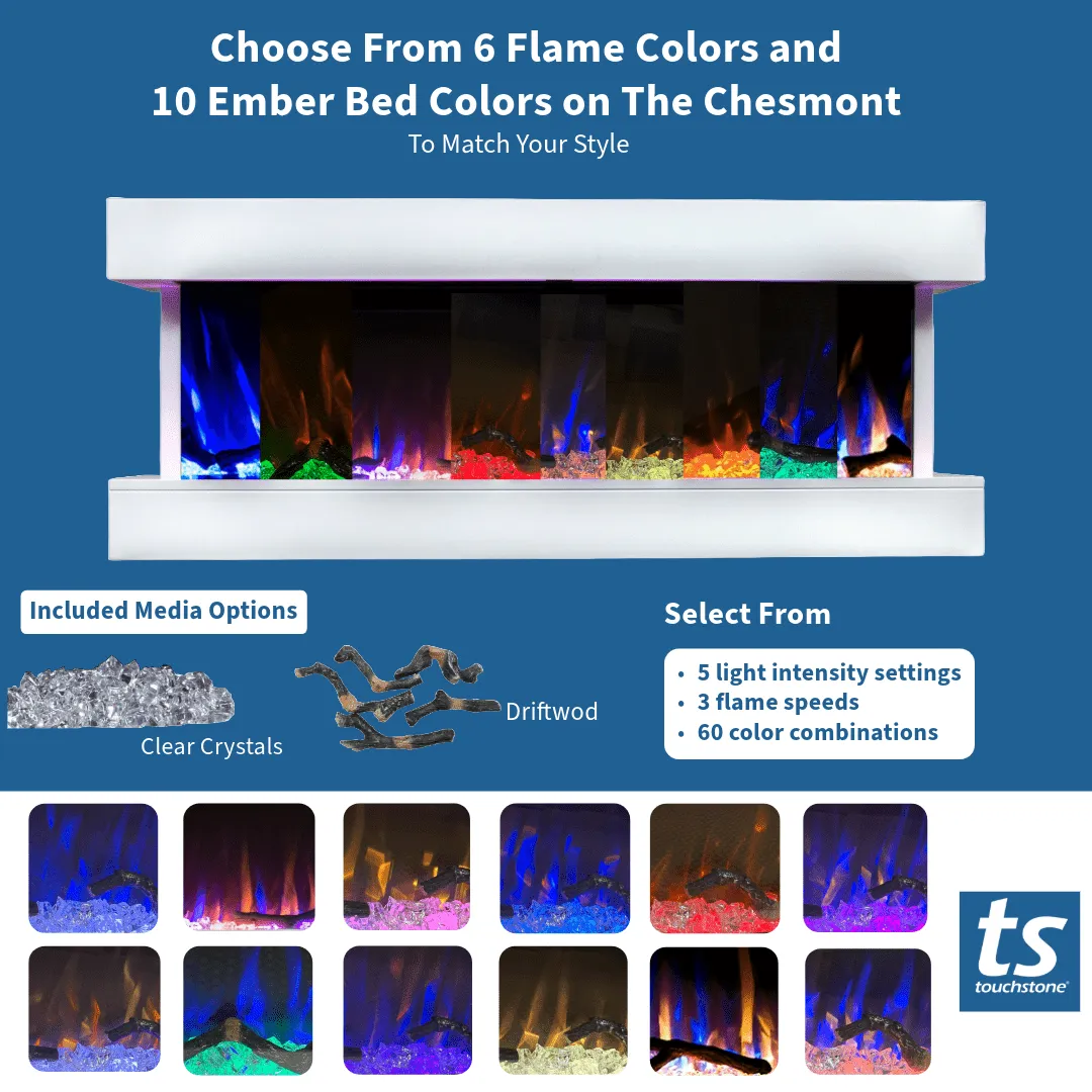 Chesmont White 50 Inch 80033 Wall Mount 3-Sided Smart Floating Electric Fireplace (Alexa/Google Compatible)