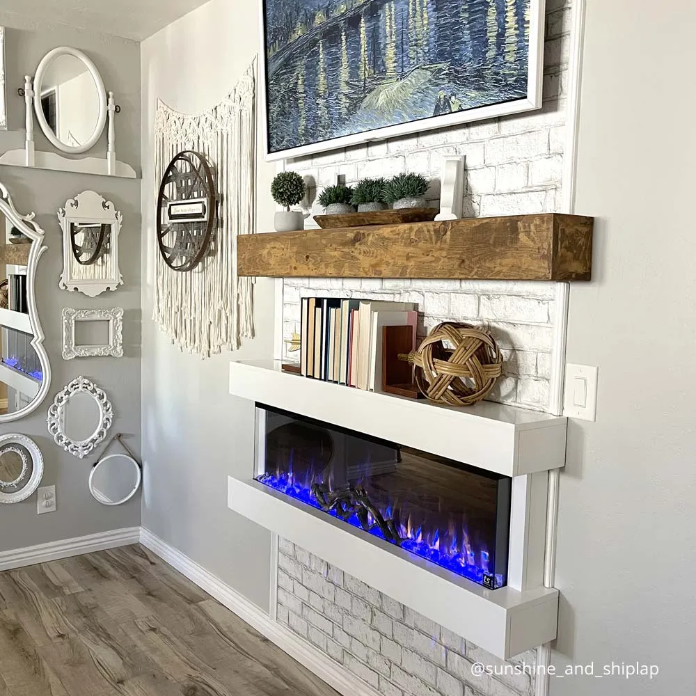 Chesmont White 50 Inch 80033 Wall Mount 3-Sided Smart Floating Electric Fireplace (Alexa/Google Compatible)