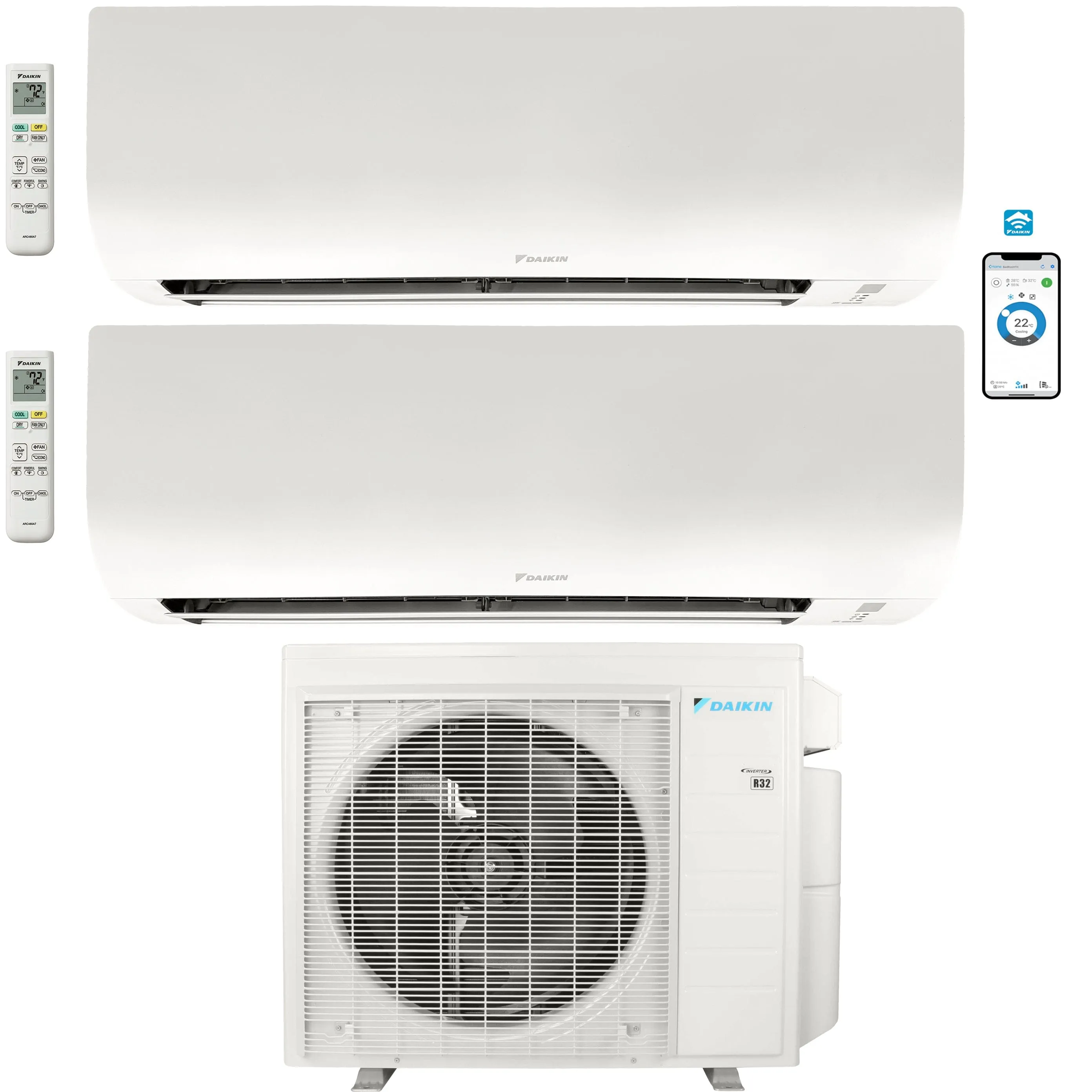 Daikin 2-Zone Wall Mounted Ductless Mini-Split 24,000 BTU Heat Pump Air Conditioner 9K   15K - 21 SEER2 R32 Wi-Fi Enabled