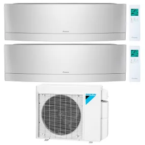 Daikin 2-Zone Wall Mounted Hyper Heat Emura Silver Ductless Mini-Split 18000 BTU Heat Pump Air Conditioner 12k   12k - 16 SEER2