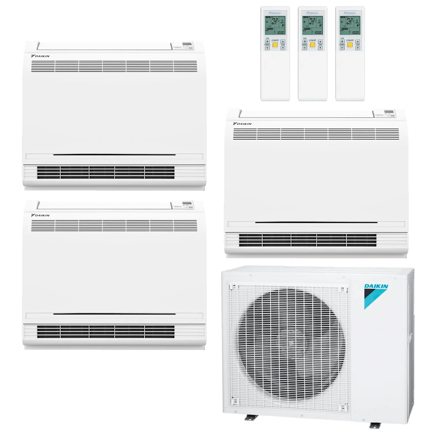 Daikin 3-Zone Floor Standing Hyper Heat Ductless Mini-Split 36000 BTU Heat Pump Air Conditioner 12k   18k   18k - 20 SEER2