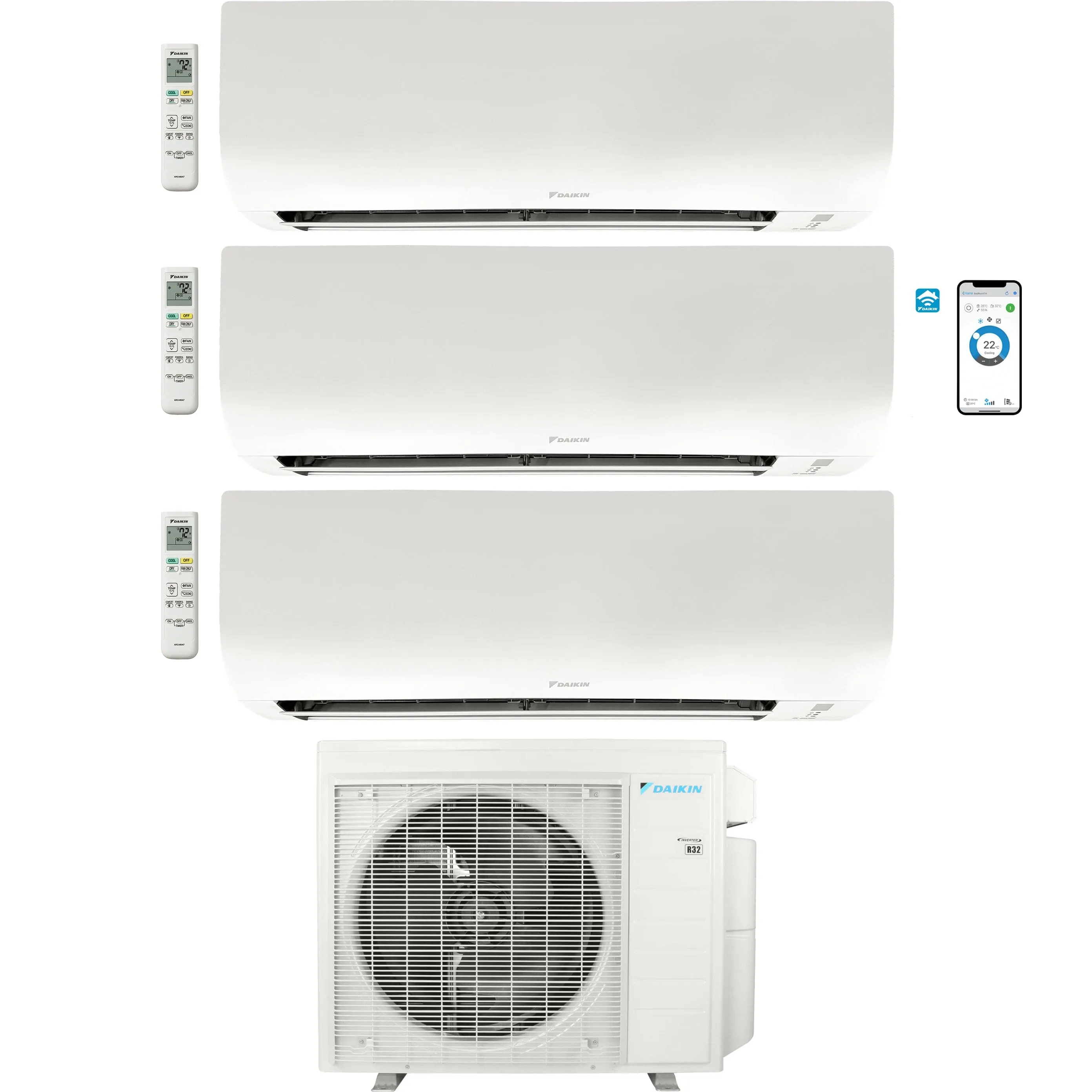 Daikin 3-Zone Wall Mounted Ductless Mini-Split 24,000 BTU Heat Pump Air Conditioner 9K   12K   15K- 21 SEER2 R32  Wi-Fi Enabled