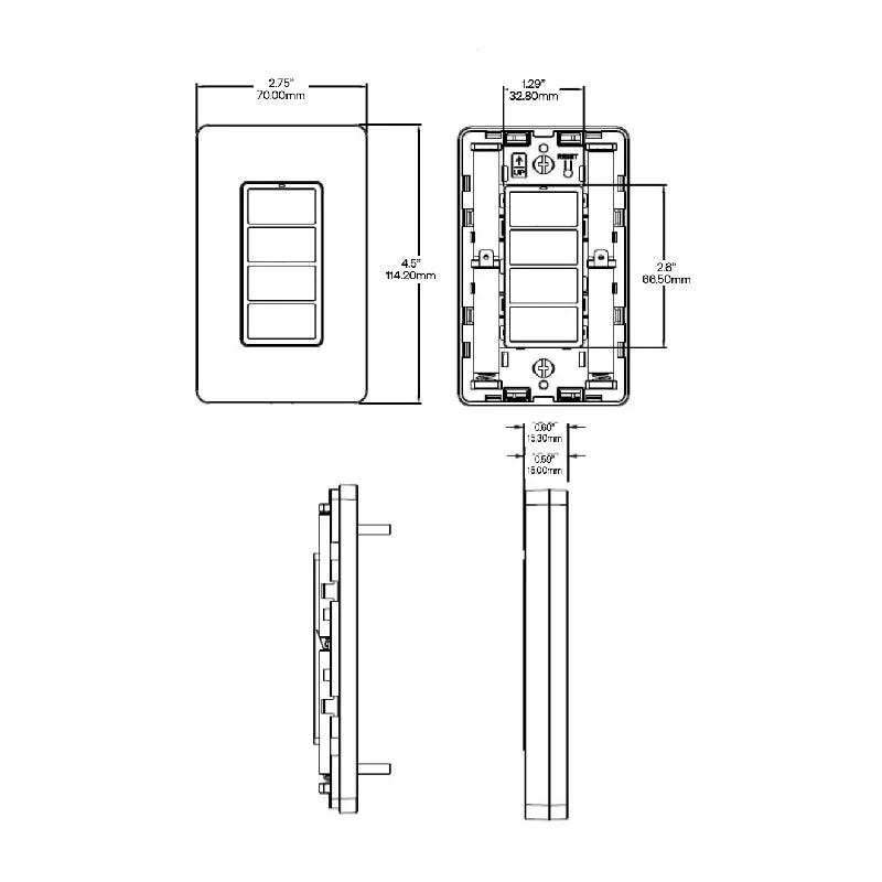 Daintree WWD2-4 4-Button Battery-Operated Wall Dimmer, Surface Mount