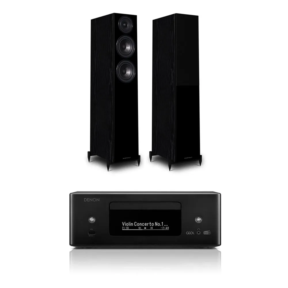 Denon RCD-N12DAB DAB  All-In-One System Black & Wharfedale Diamond 12.3 Floorstanding Speaker (Pair) Oak Black
