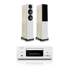 Denon RCD-N12DAB DAB  All-In-One System White & Wharfedale Diamond 12.3 Floorstanding Speaker (Pair) Light Oak