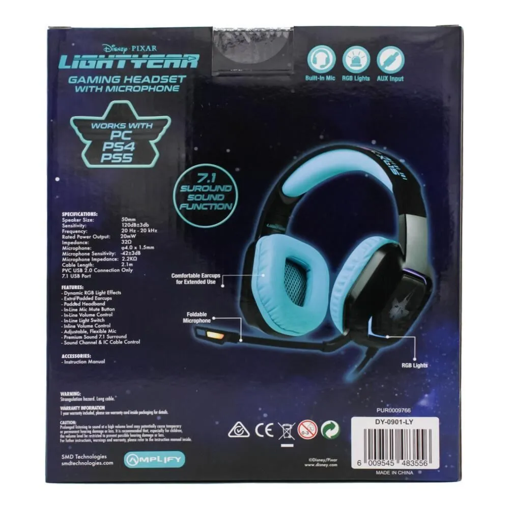 Disney Pixar Lightyear Wired Gaming Headset Headphones w/ Microphone For PC/PS4/PS5 5y 
