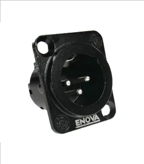 Enova XLR Chassis Connector Male 3-Pin Black Metal Housing Solder Cups