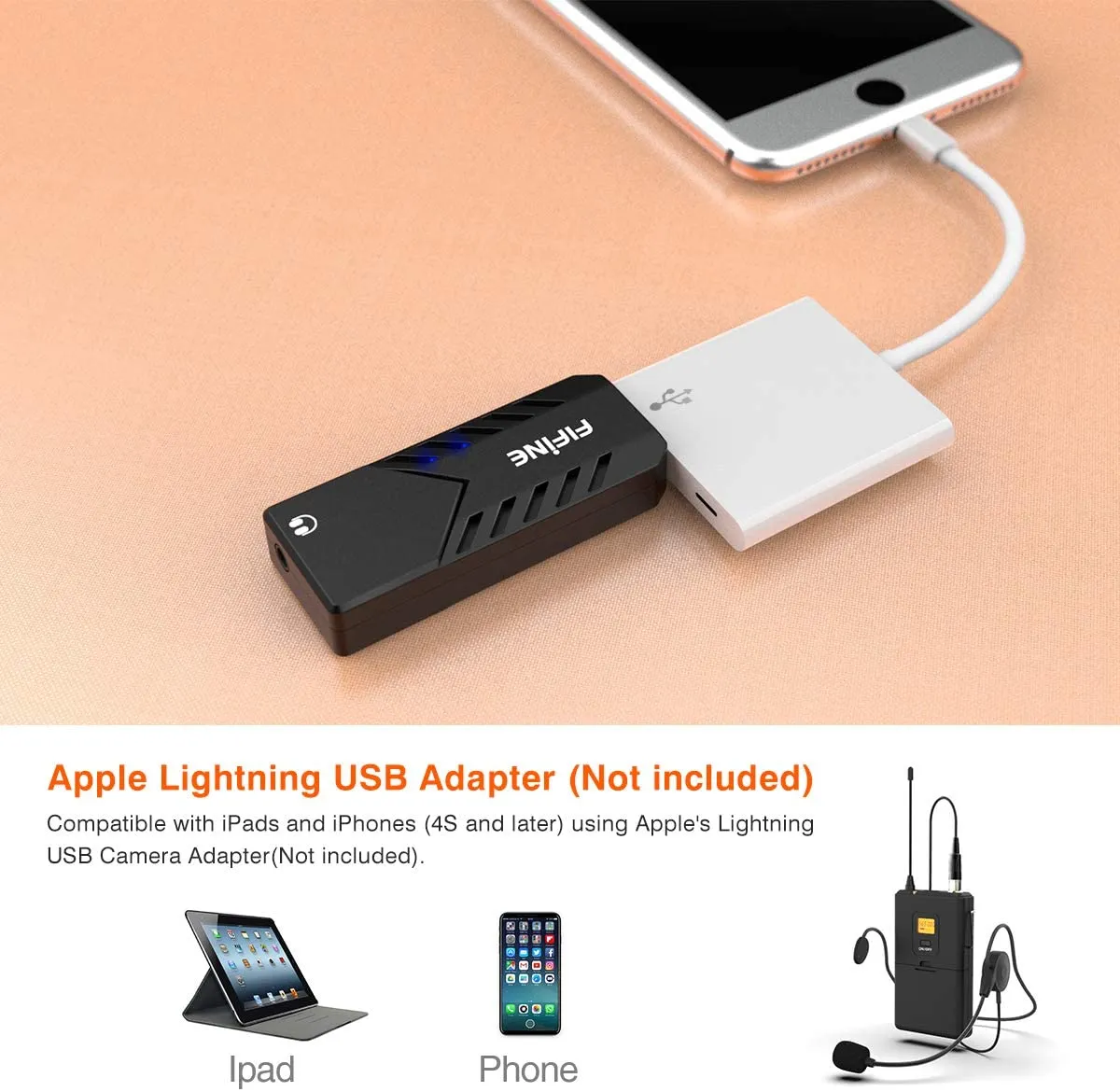 Fifine K031B Wireless USB Microphones for Computers, PC, Mac, USB Receiver, Transmitter, Headset and Clip Lavalier Lapel Mic