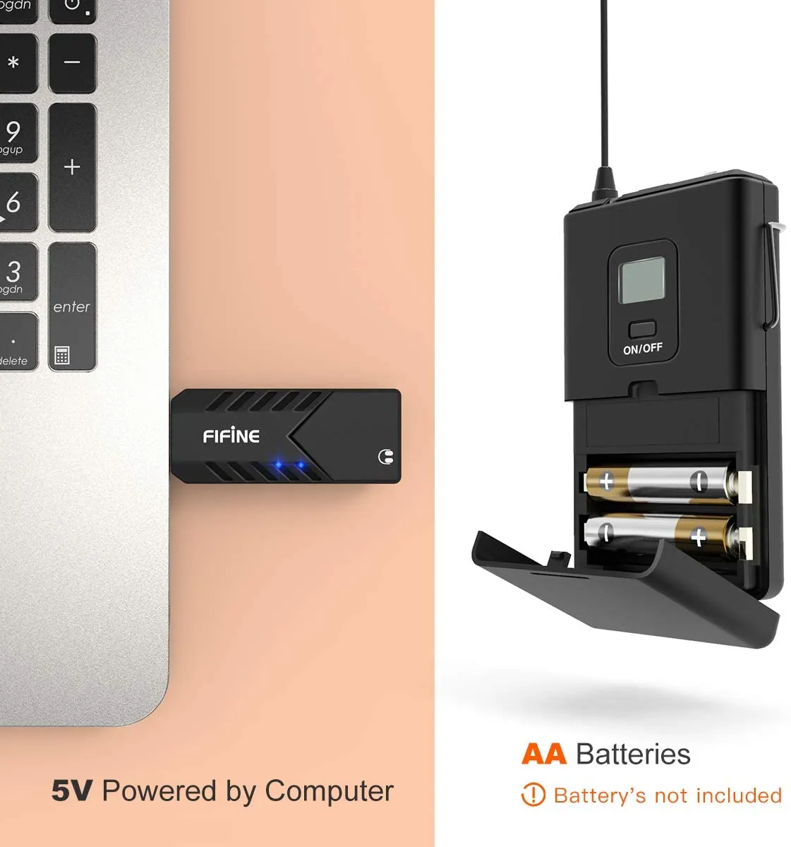 Fifine K031B Wireless USB Microphones for Computers, PC, Mac, USB Receiver, Transmitter, Headset and Clip Lavalier Lapel Mic