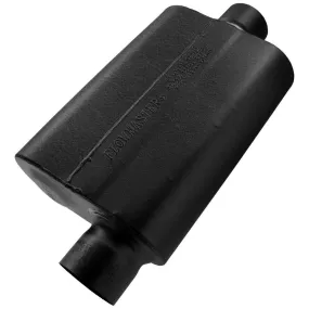 Flowmaster 40 Delta Flow Muffler - 3 in Offset Inlet - 3 in Center Outlet - 13 x 9-3/4 x 4 in Oval Body - 19 in Long - Black Paint - Universal 843041