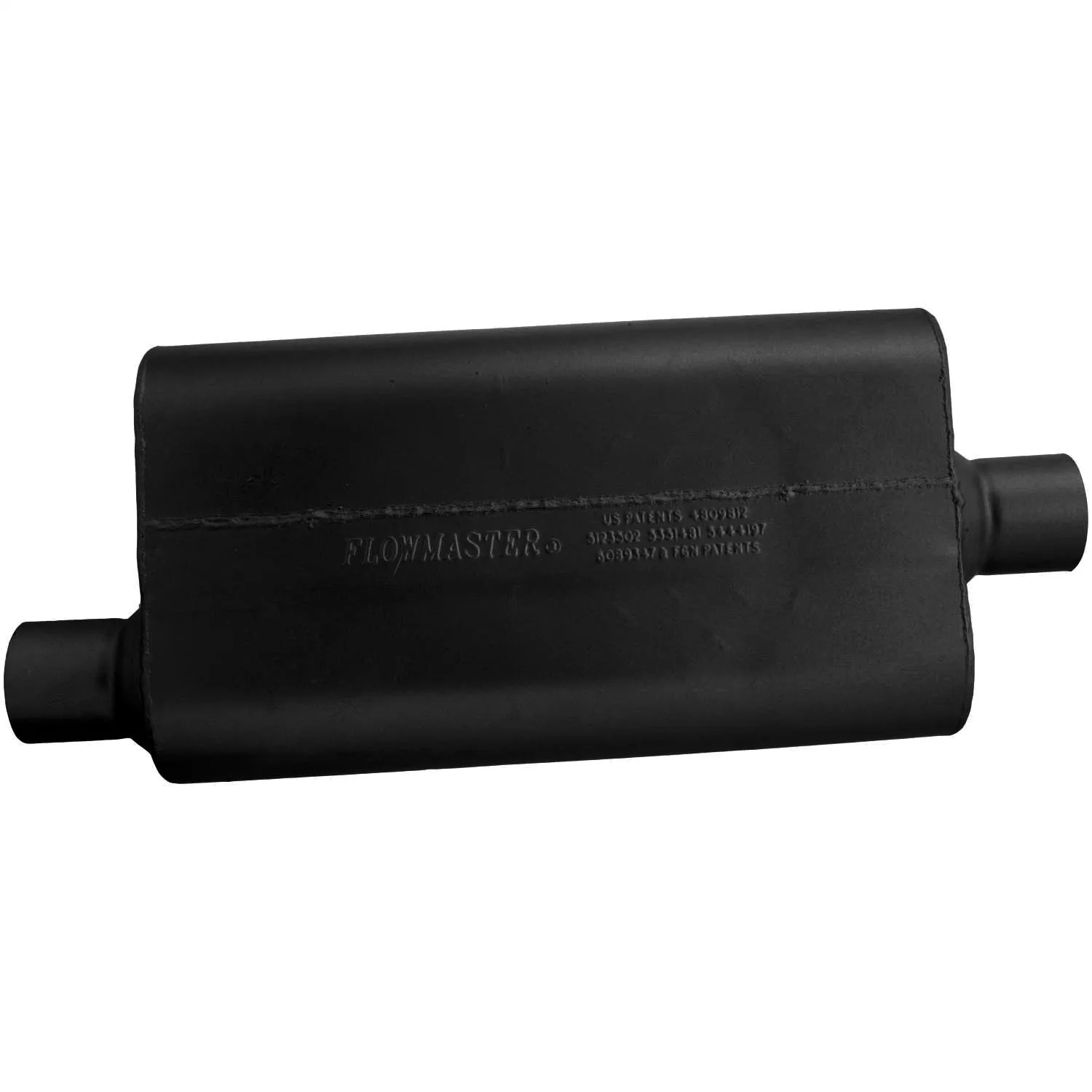 Flowmaster 50 Series Delta Flow Muffler - 2-1/2 in Offset Inlet - 2-1/2 in Center Outlet - 17 x 9-3/4 x 4 in Oval Body - 23 in Long - Black Paint - Universal 942551