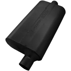 Flowmaster 50 Series Delta Flow Muffler - 2-1/4 in Offset Inlet - 2-1/4 in Center Outlet - 17 x 9-3/4 x 4 in Oval Body - 23 in Long - Black Paint - Universal 942451