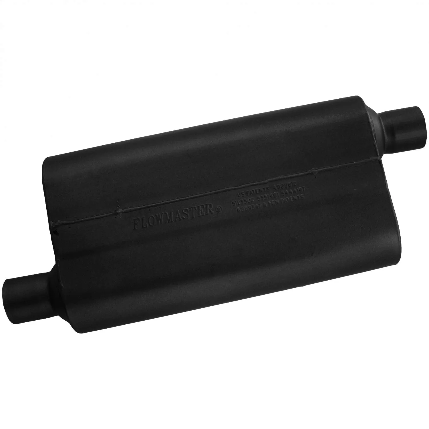Flowmaster 50 Series Delta Flow Muffler - 2-1/4 in Offset Inlet - 2-1/4 in Offset Outlet - 17 x 9-3/4 x 4 in Oval Body - 23 in Long - Black Paint - Universal 842453