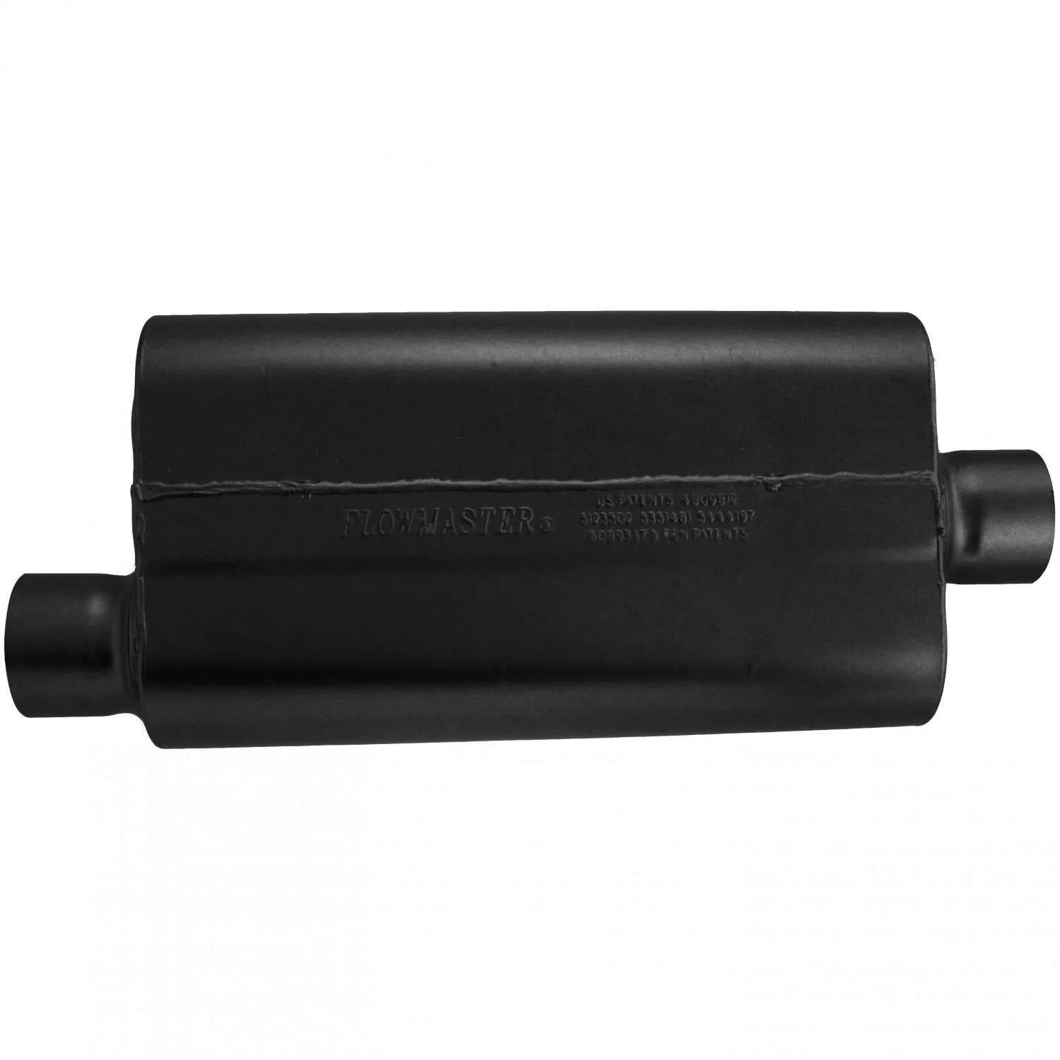 Flowmaster 50 Series Delta Flow Muffler - 3 in Offset Inlet - 3 in Center Outlet - 17 x 9-3/4 x 4 in Oval Body - 23 in Long - Black Paint - Universal 843051