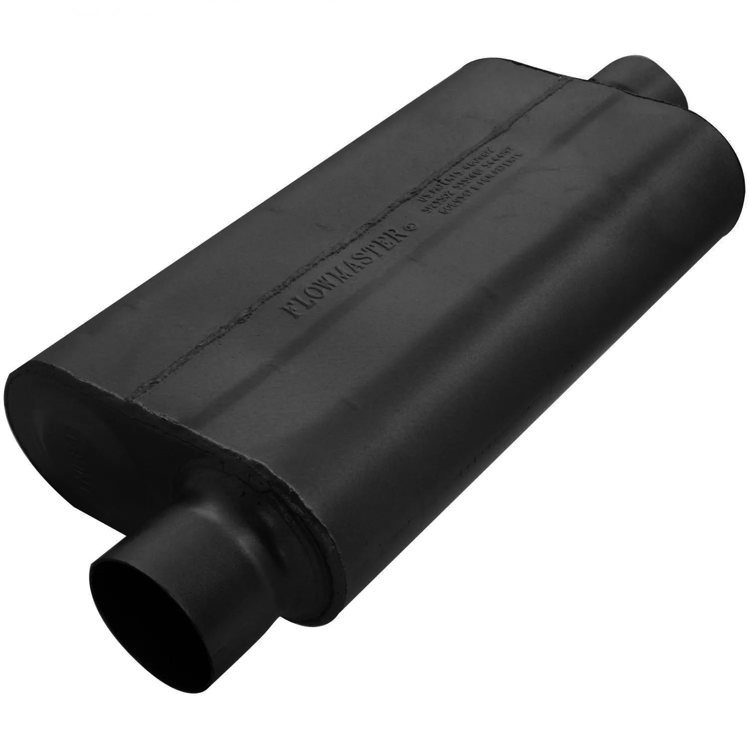 Flowmaster 50 Series Delta Flow Muffler - 3 in Offset Inlet - 3 in Center Outlet - 17 x 9-3/4 x 4 in Oval Body - 23 in Long - Black Paint - Universal 943051