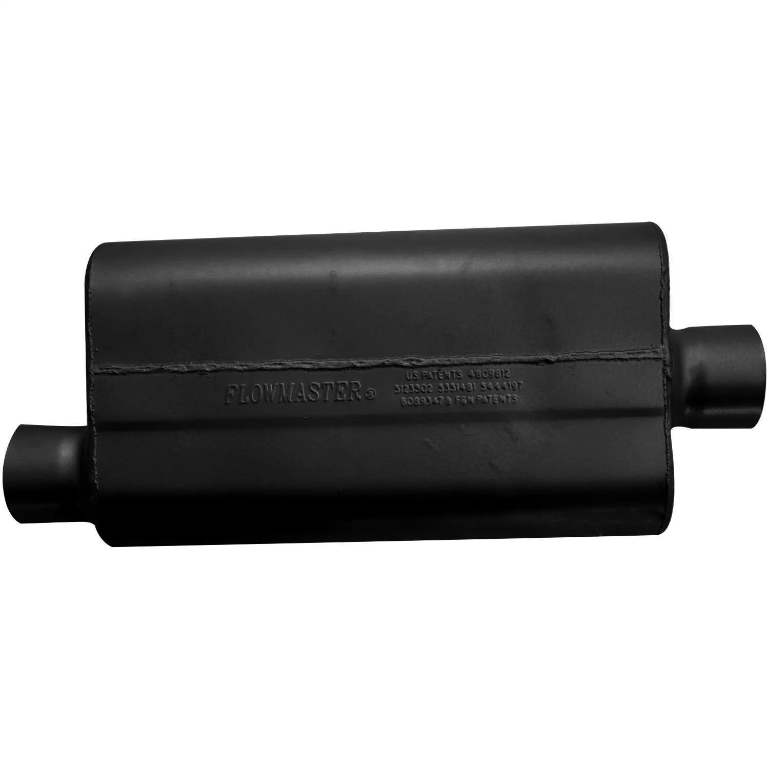 Flowmaster 50 Series Delta Flow Muffler - 3 in Offset Inlet - 3 in Center Outlet - 17 x 9-3/4 x 4 in Oval Body - 23 in Long - Black Paint - Universal 943051