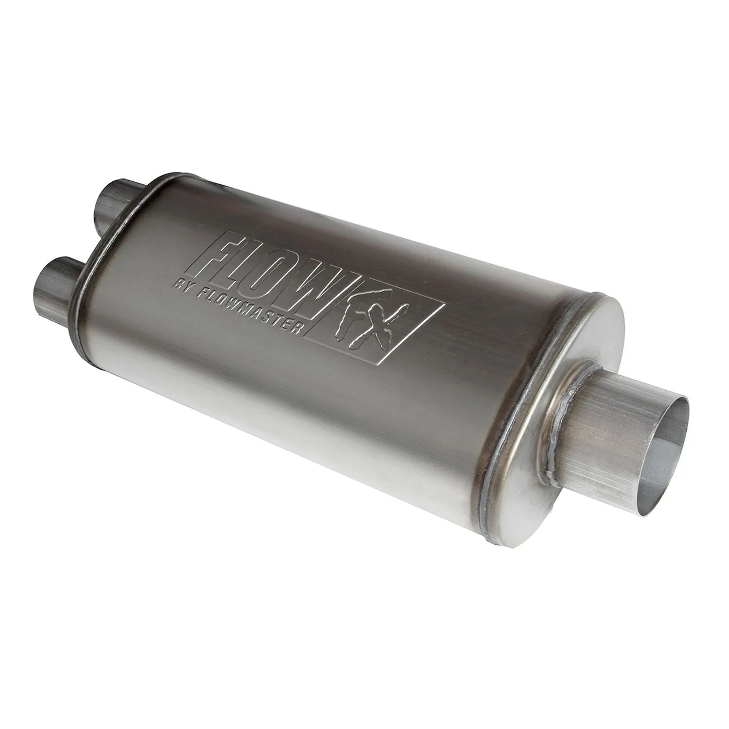 Flowmaster Flow FX Muffler - 3-1/2" Center Inlet - 2-1/2" Dual Outlet - 18 x 8x 5" Oval Body - 24" Long - Stainless - Universal