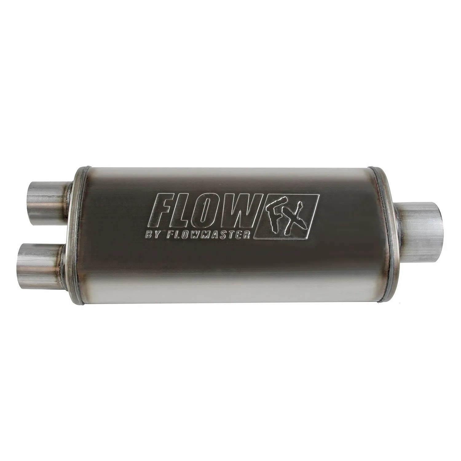 Flowmaster Flow FX Muffler - 3-1/2" Center Inlet - 2-1/2" Dual Outlet - 18 x 8x 5" Oval Body - 24" Long - Stainless - Universal