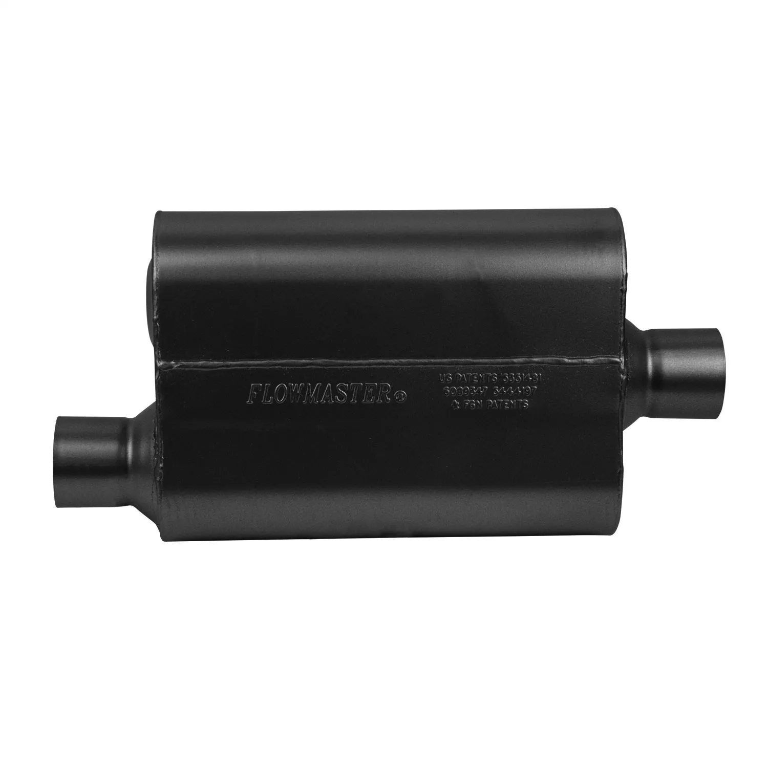 Flowmaster Super 44 Series Chambered Muffler - 2-1/2 in Offset Inlet - 2-1/2 in Center Outlet - 13 x 9-3/4 x 4 in Oval Body - 19 in Long - Black Paint 842546