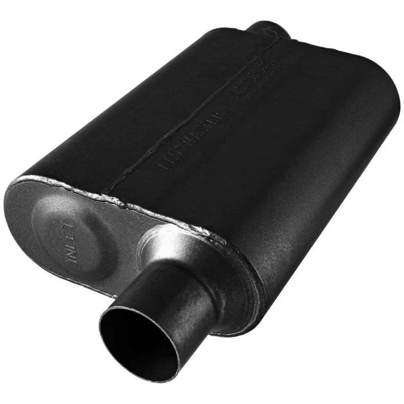 Flowmaster Super 44 Series Chambered Muffler - 2-1/2 in Offset Inlet - 2-1/2 in Offset Outlet - 13 x 9-3/4 x 4 in Oval Body - 19 in Long - Black Paint 842548