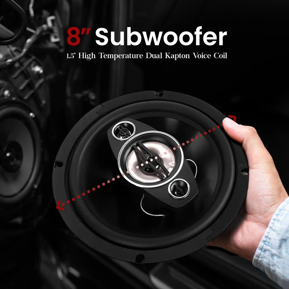 Four-Way Sound Speaker System - One Pair 8'' Four-Way Quadriaxial Loud Audio, 500 Watts W/ 4 Ohm Impedance And 3/4'' Piezo Tweeter For Car Component Stereo