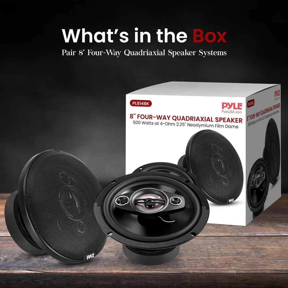 Four-Way Sound Speaker System - One Pair 8'' Four-Way Quadriaxial Loud Audio, 500 Watts W/ 4 Ohm Impedance And 3/4'' Piezo Tweeter For Car Component Stereo