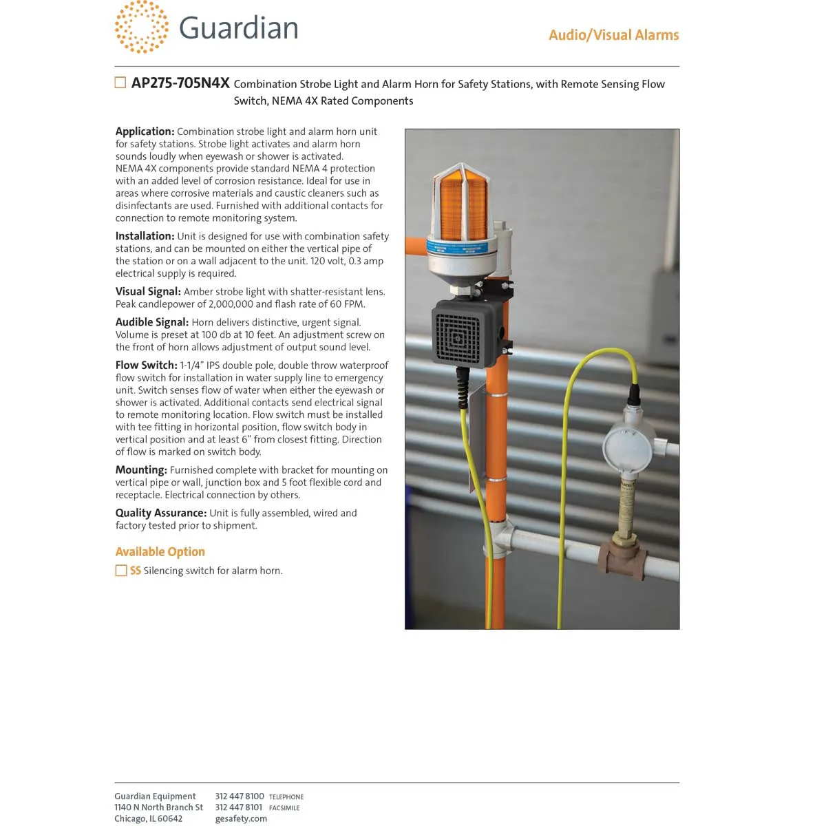 Guardian AP275-705N4X Eyewash Station Strobe Light and Alarm Horn