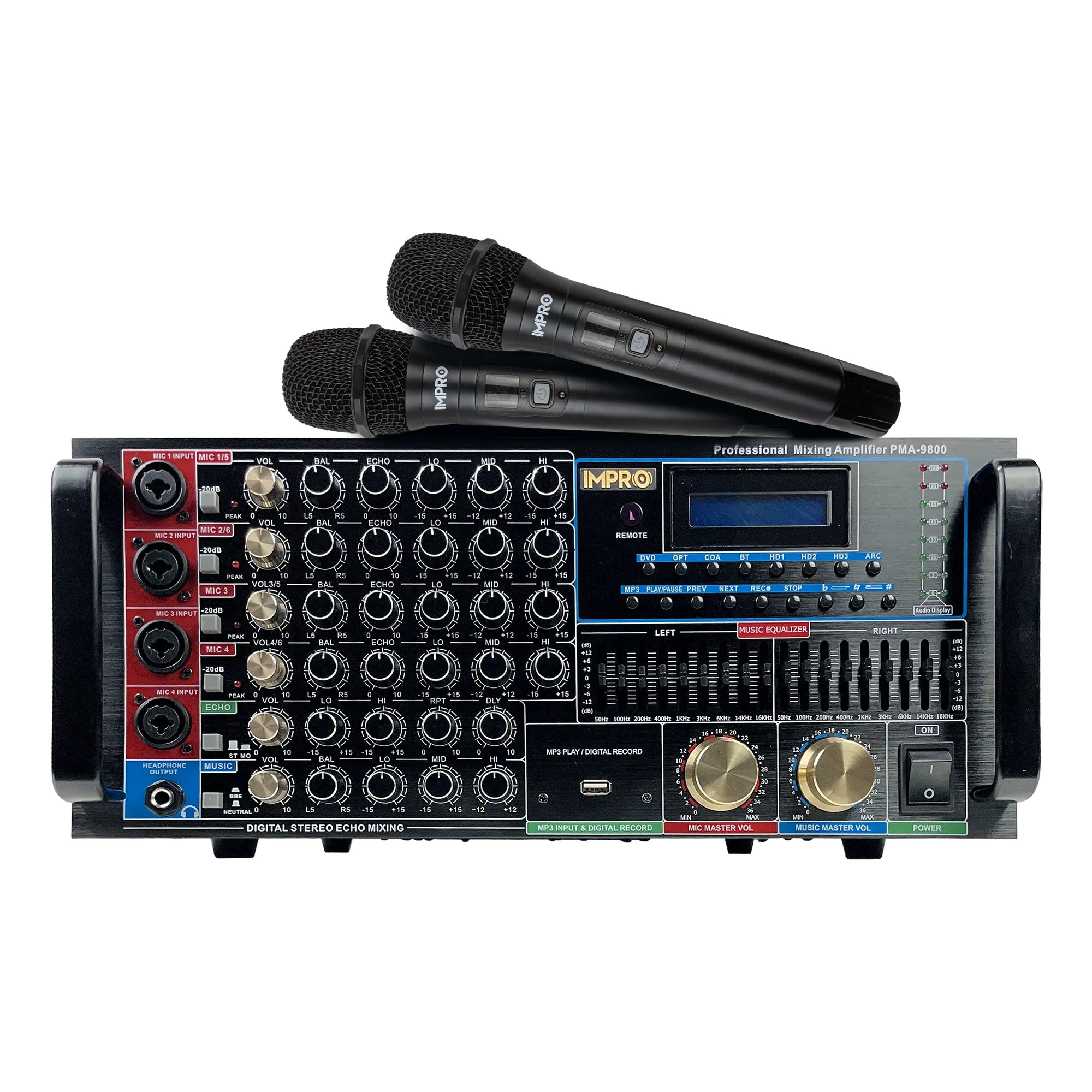 ImPro PMA-9800 1600W Mixing Amplifier Bundle with ImPro UHF-77 Wireless Microphones
