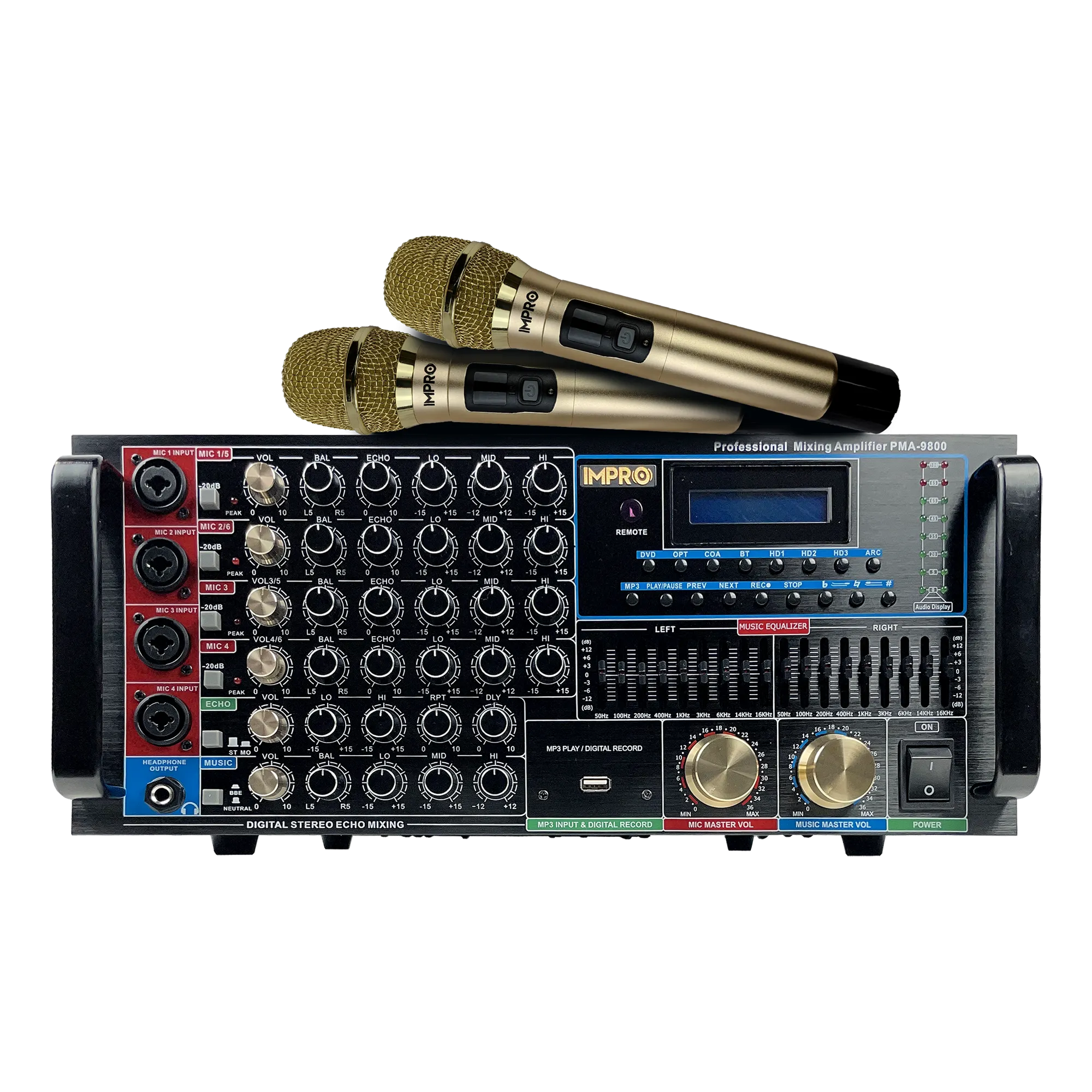 ImPro PMA-9800 1600W Mixing Amplifier Bundle with ImPro UHF-77 Wireless Microphones