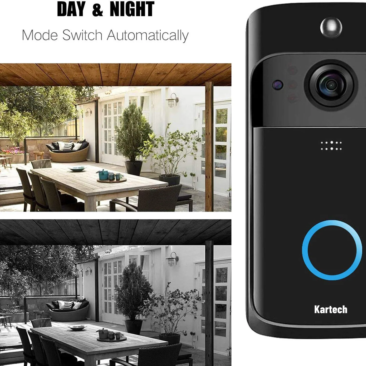 Kartech Wireless Door Bell Camera Smart Intercom Wifi Video Monitor Waterproof