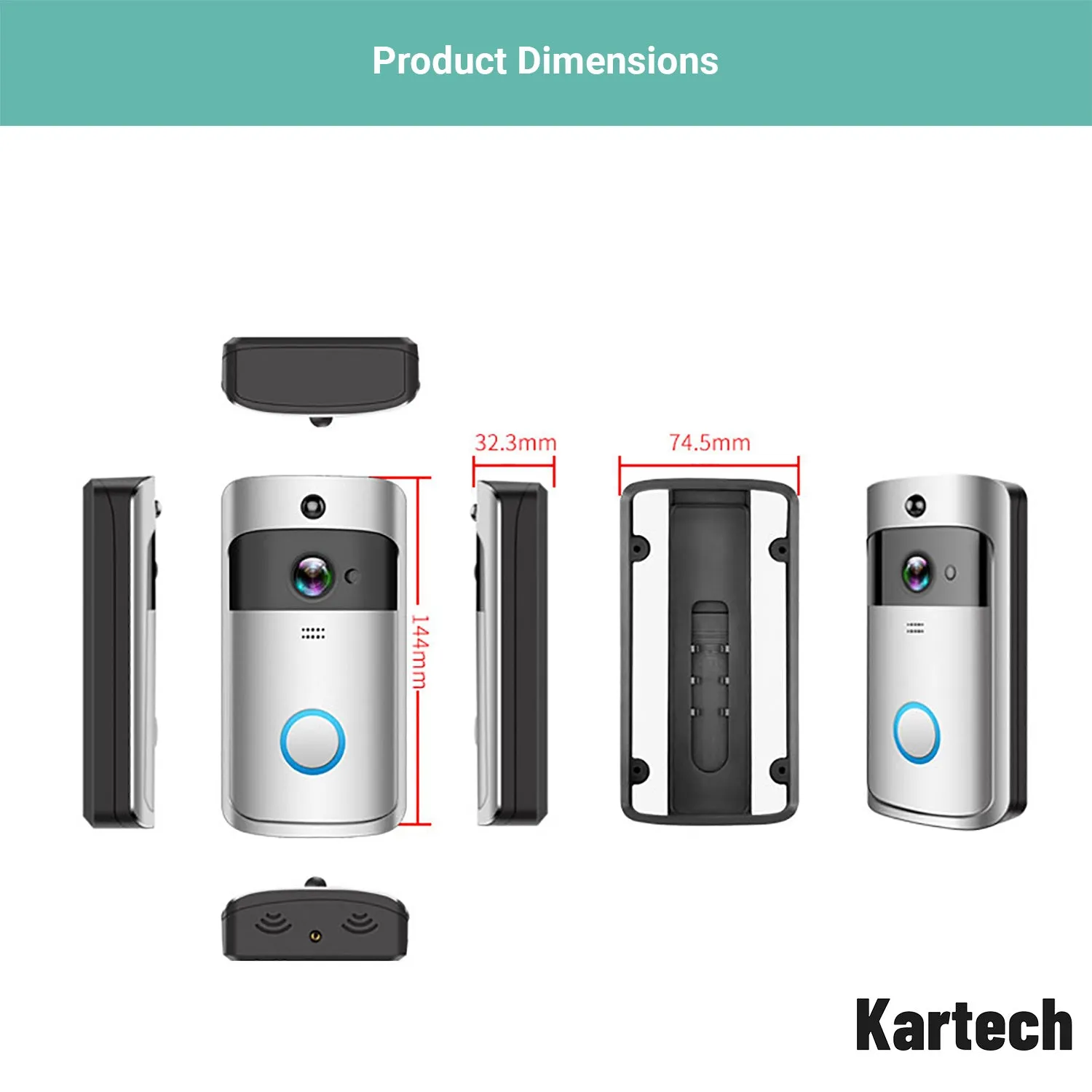 Kartech Wireless Door Bell Camera Smart Intercom Wifi Video Monitor Waterproof