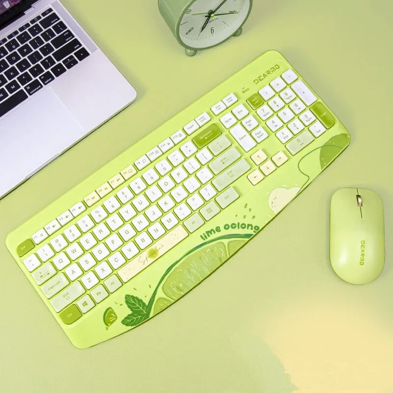 Kawaii Fruit Print Wireless Keyboard and Mouse Set
