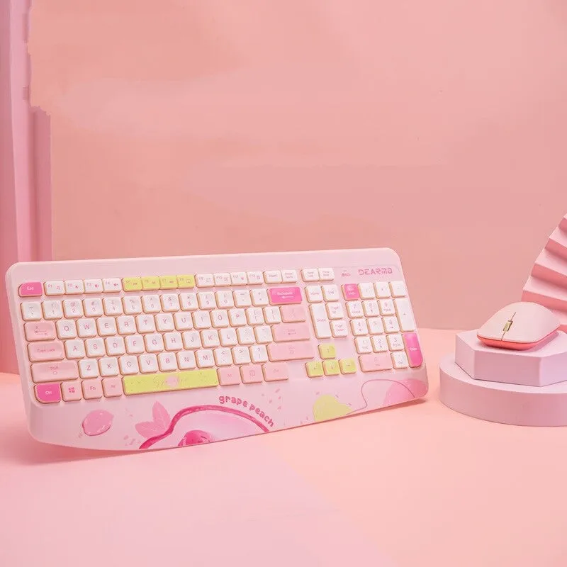 Kawaii Fruit Print Wireless Keyboard and Mouse Set