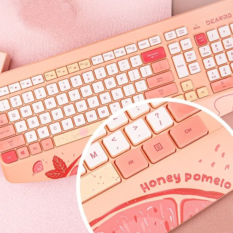 Kawaii Fruit Print Wireless Keyboard and Mouse Set