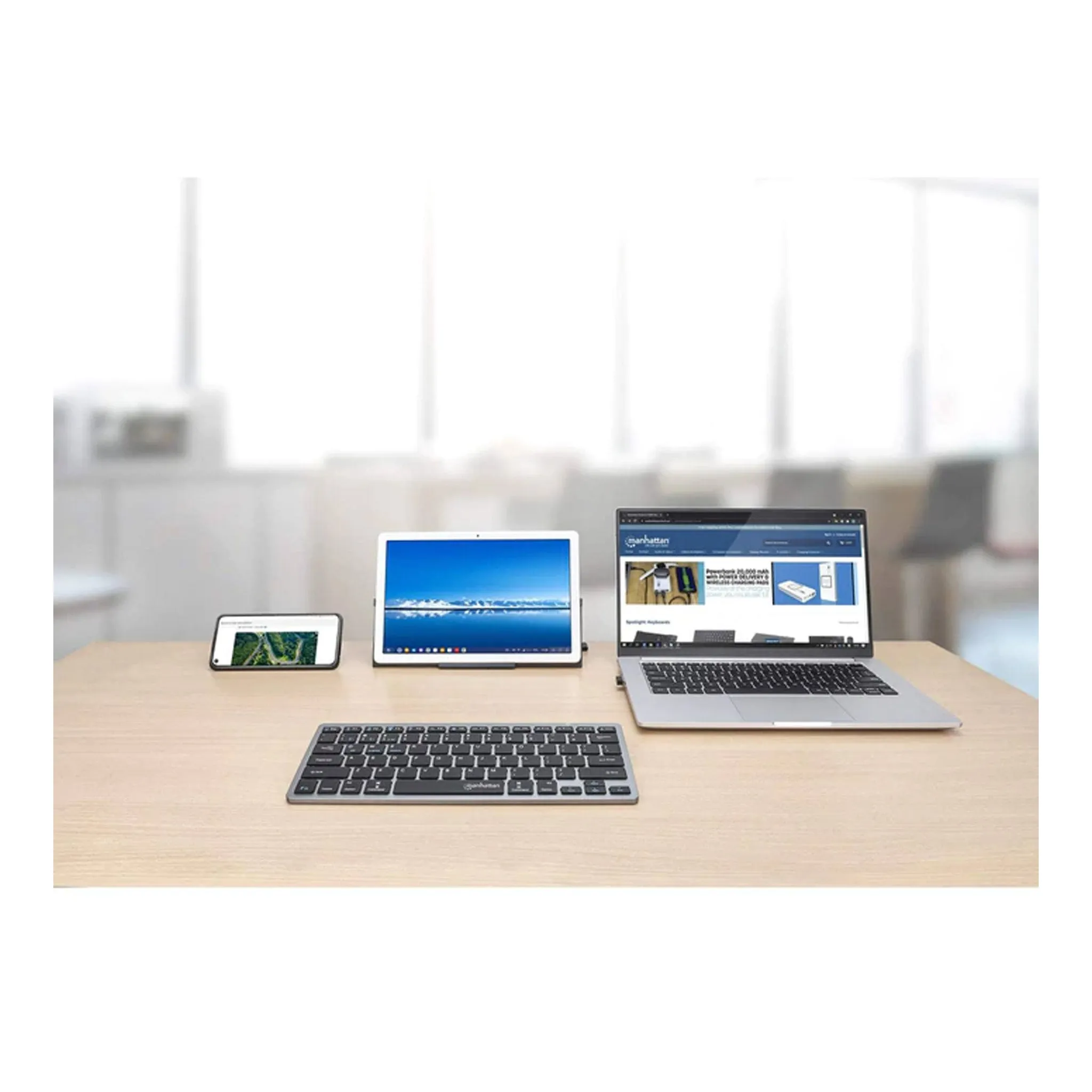 Manhattan 180559 Dark Gray Ultra Slim Dual-Mode Bluetooth 2.4GHz Wireless Keyboard