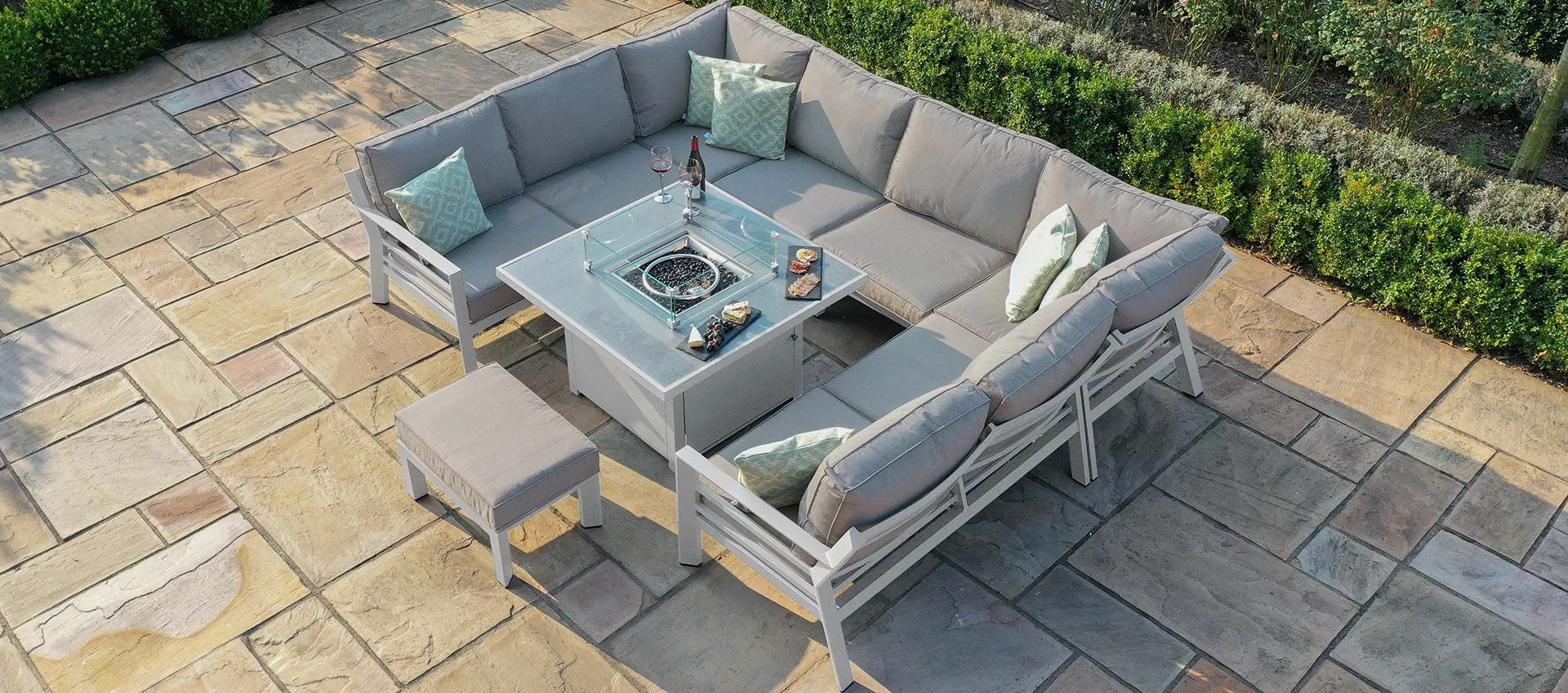Maze New York U-Shaped Sofa Set with Fire Pit Table
