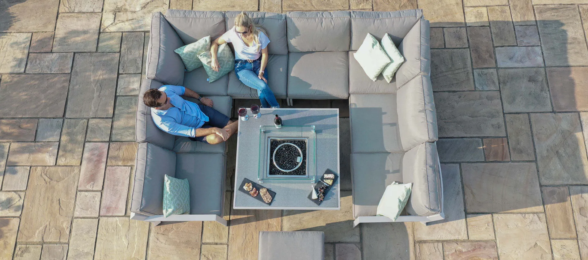 Maze New York U-Shaped Sofa Set with Fire Pit Table