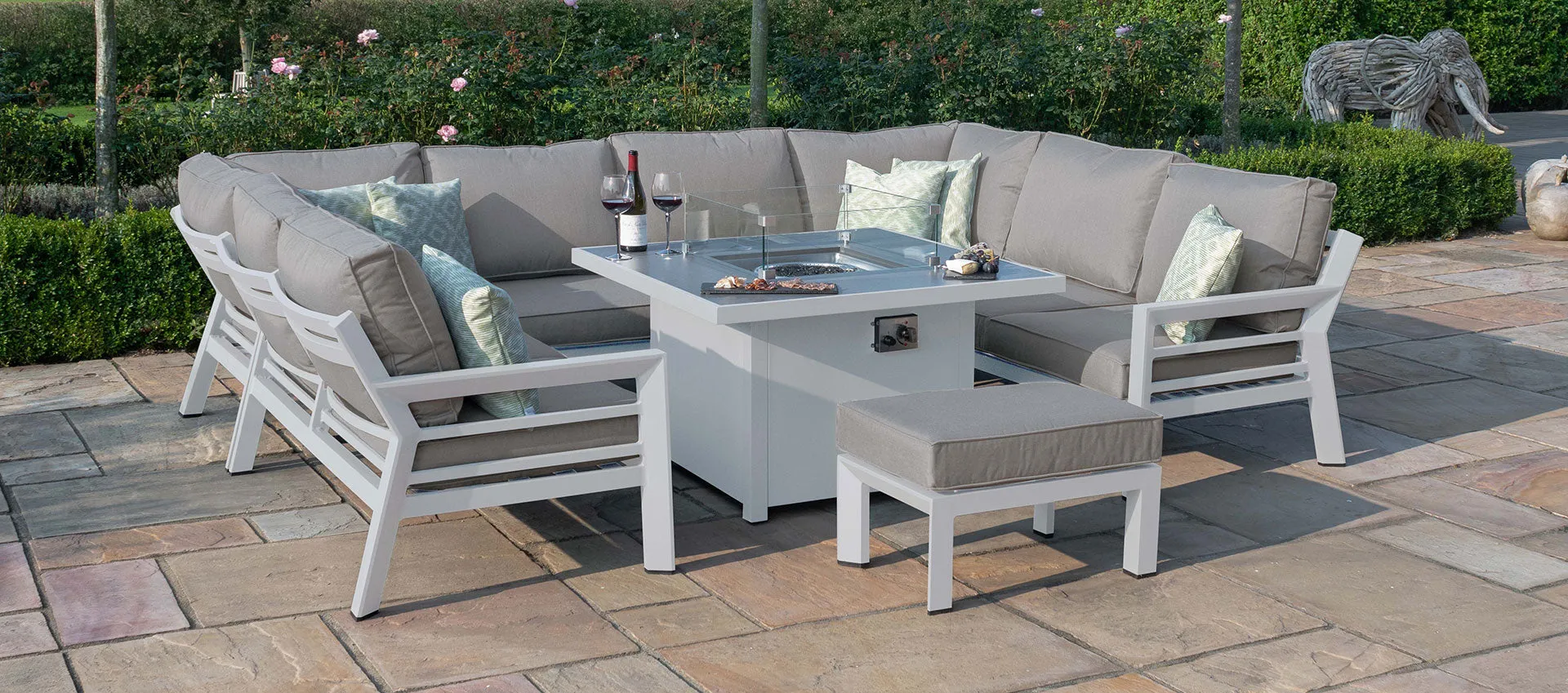 Maze New York U-Shaped Sofa Set with Fire Pit Table