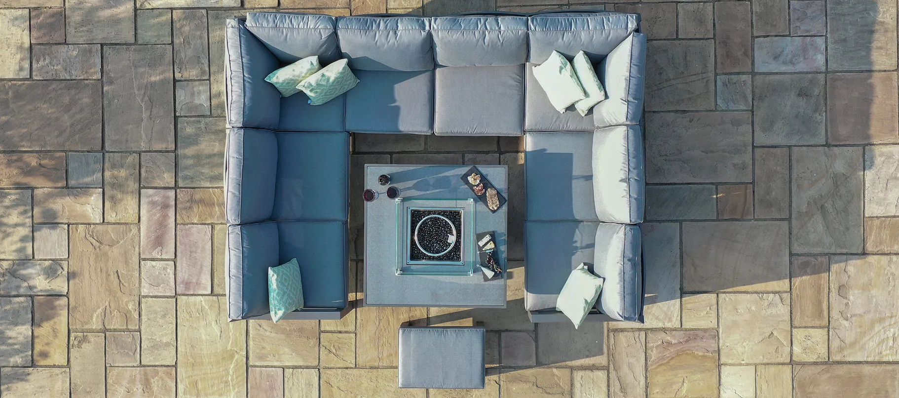 Maze New York U-Shaped Sofa Set with Fire Pit Table