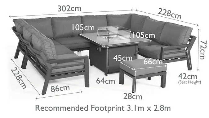 Maze New York U-Shaped Sofa Set with Fire Pit Table