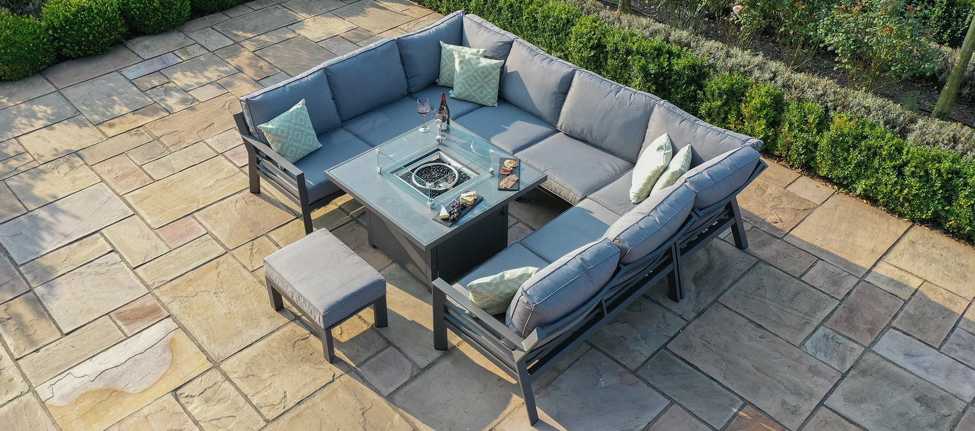Maze New York U-Shaped Sofa Set with Fire Pit Table