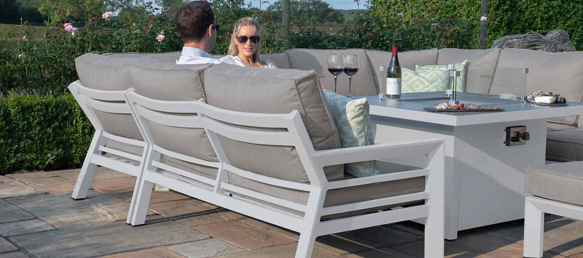 Maze New York U-Shaped Sofa Set with Fire Pit Table