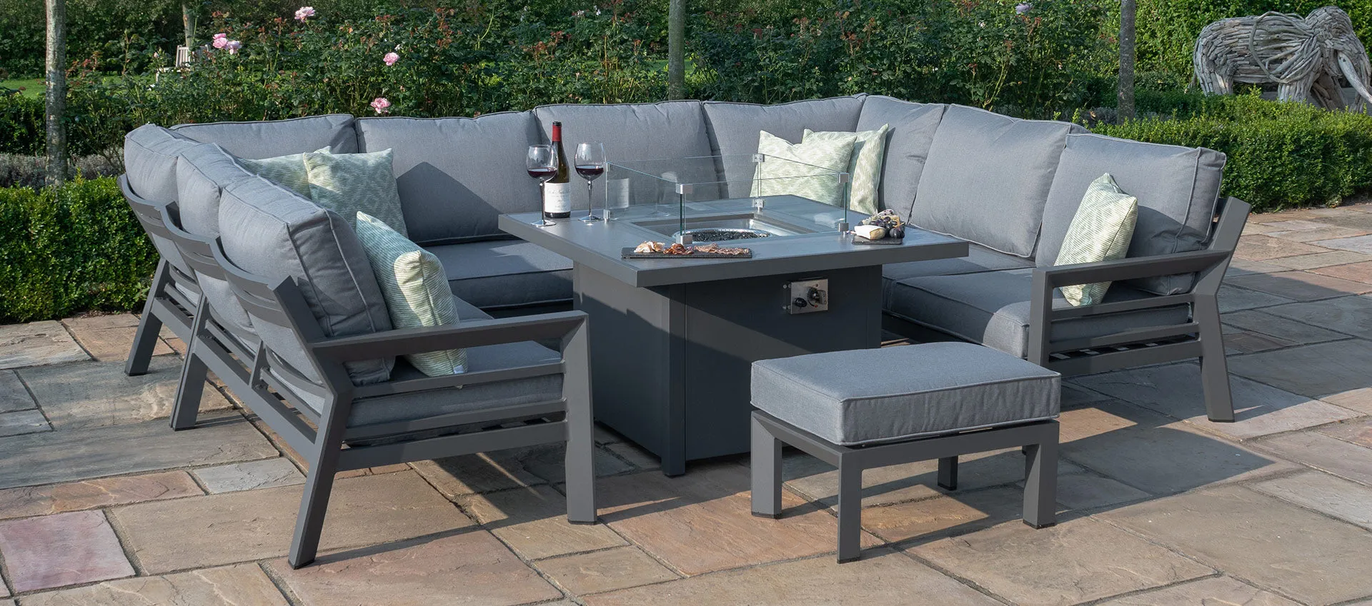 Maze New York U-Shaped Sofa Set with Fire Pit Table