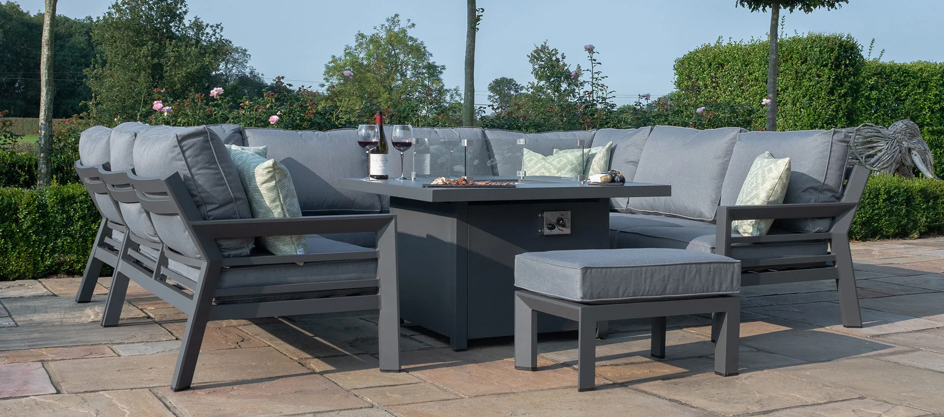 Maze New York U-Shaped Sofa Set with Fire Pit Table
