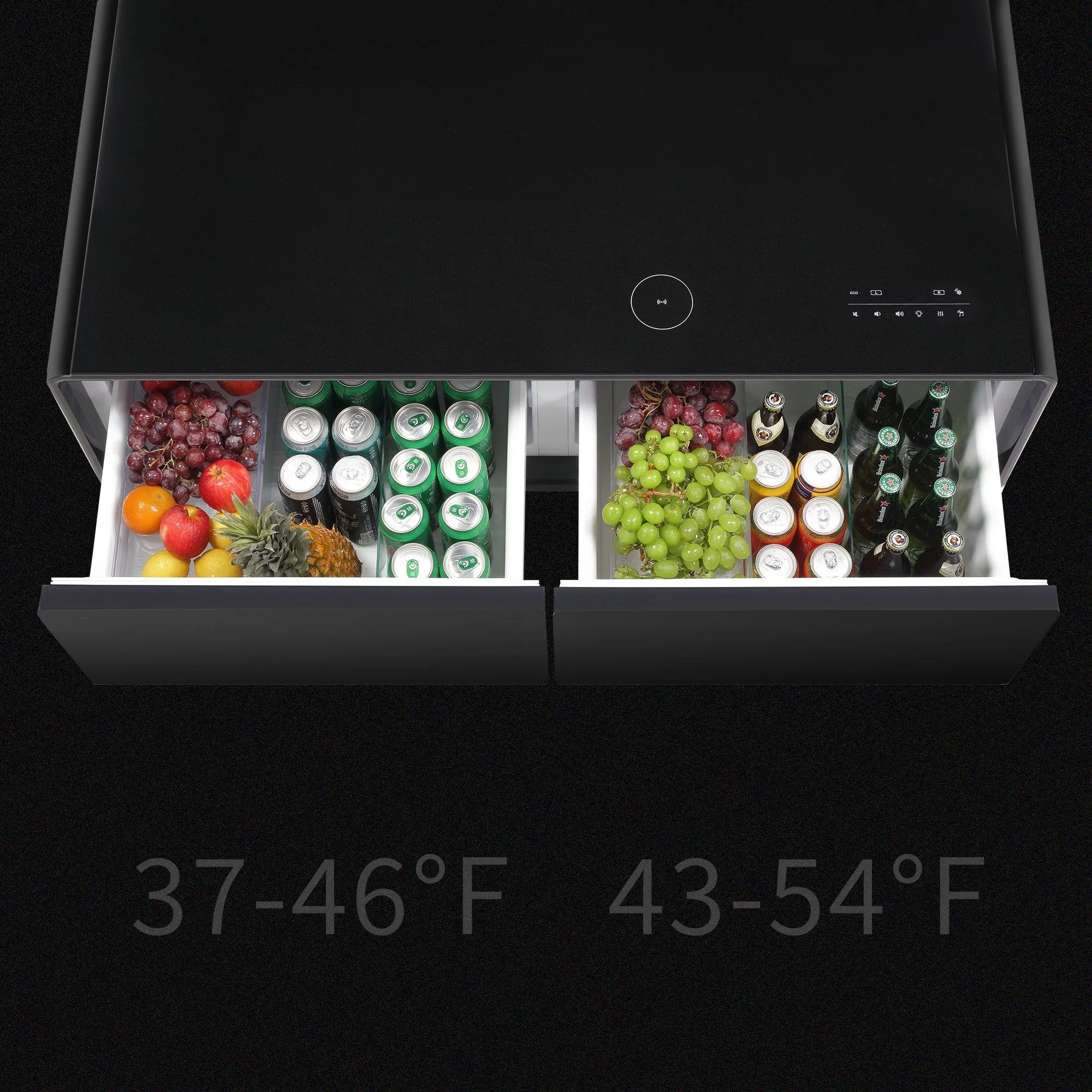 Modern Smart Coffee Table with Built-in Fridge, Bluetooth Speaker, Wireless Charging Module, Touch Control Panel, Power Socket, USB Interface, Outlet Protection, Atmosphere light, and More